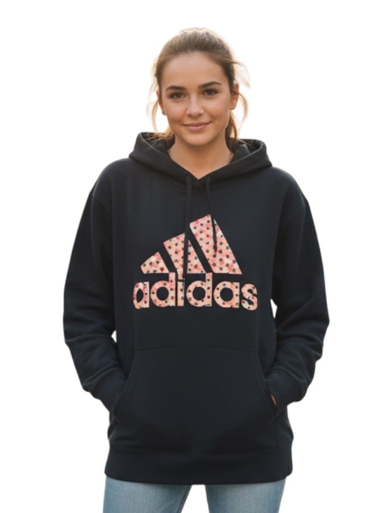 Tops - adidas Women’s Badge of Sport Polka Dot Logo Fleece Pullover Hoodie 2X R $90